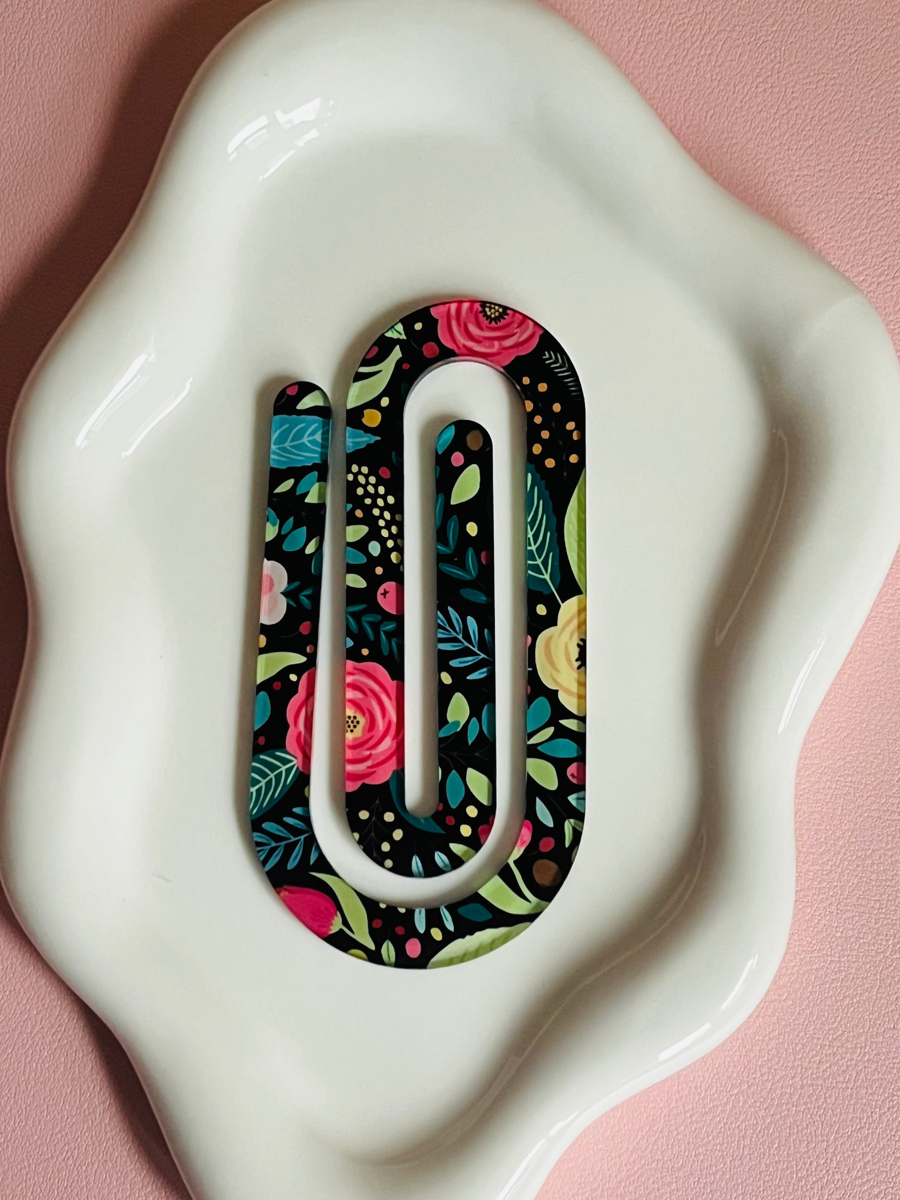 Black Floral PaperClip Bookmark